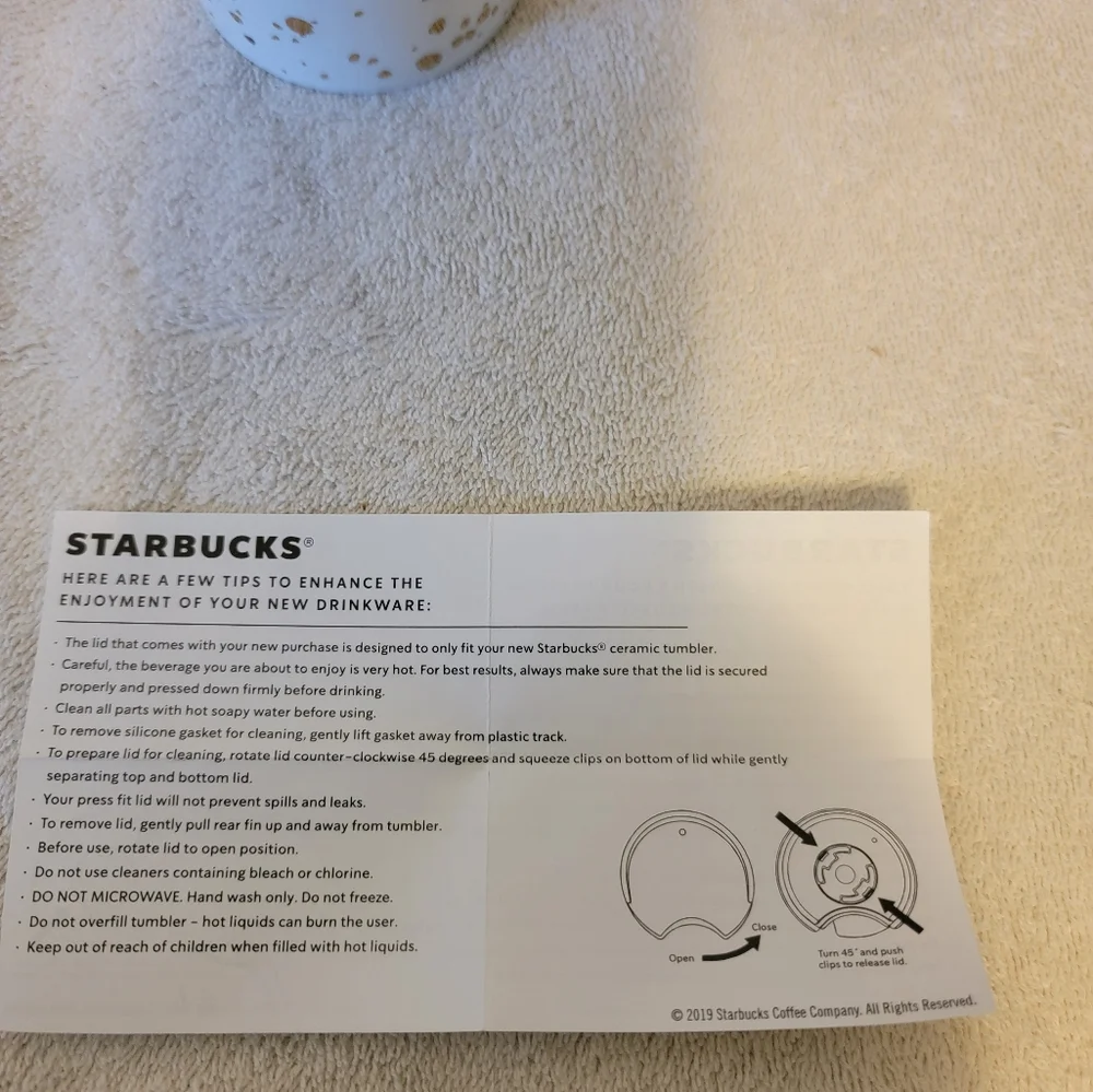 Starucks 2019 White/Gold speckies Mermaid‎ 12 fl oz Crematic Travel Coffee Mug